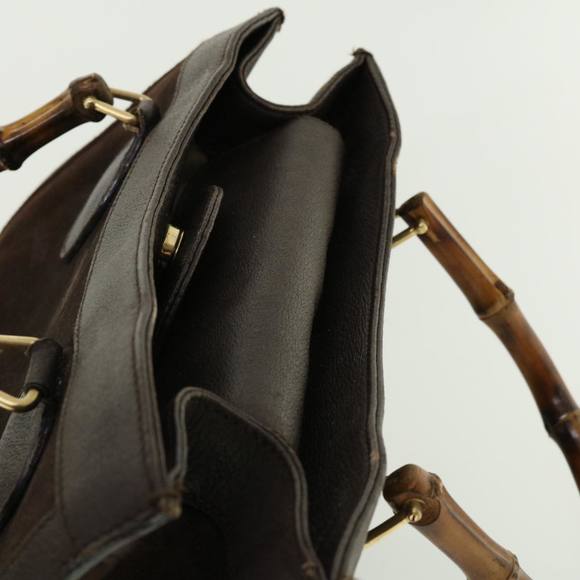 GUCCI Bamboo Hand Bag Suede Leather Brown Auth fm2206 - Picture 6 of 16